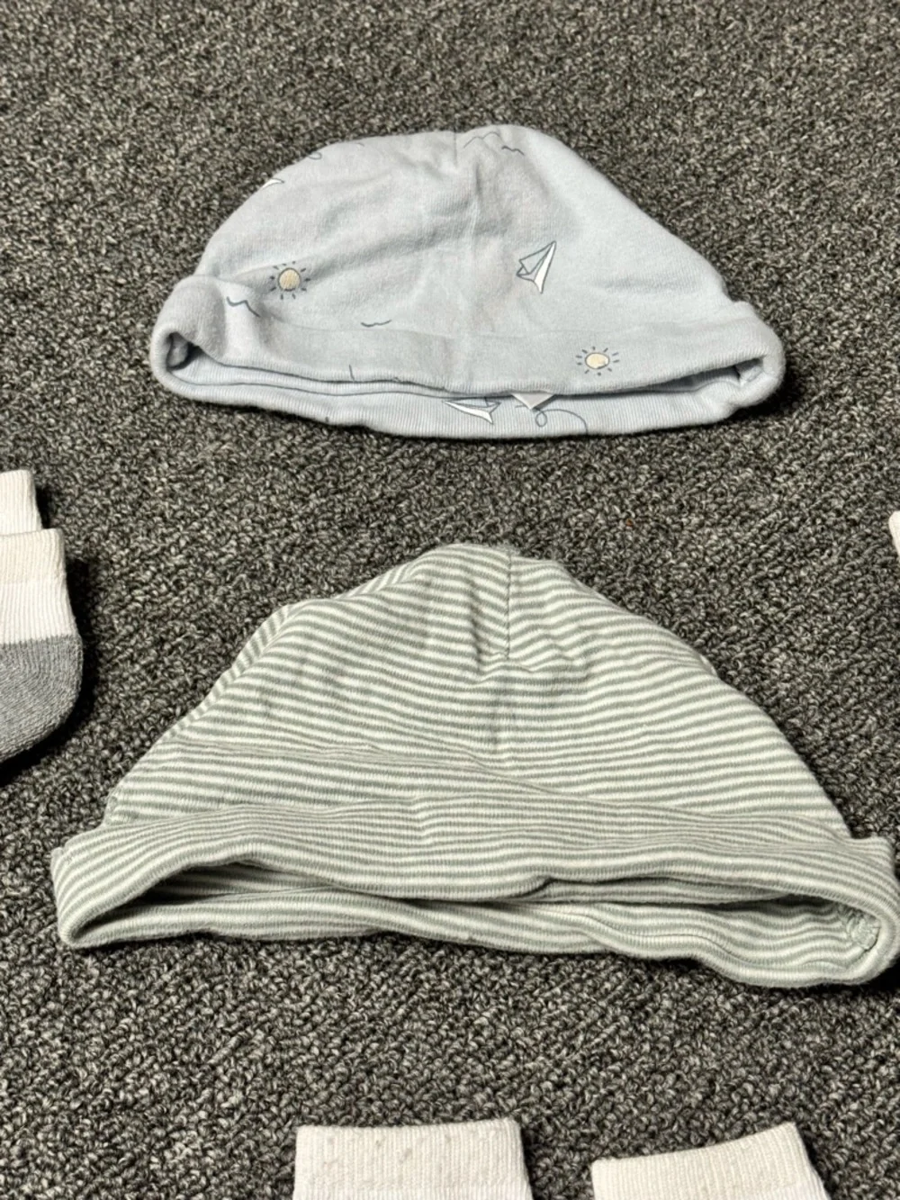Carter's Baby Hats and Socks Set in Light Blue, White, Gray